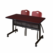48 X 24 IN. FLIP-TOP PRIVACY NESTING TABLE- MAHOGANY, 2 M STACK CHAIRS- BURGUNDY <FONT COLOR=GREEN>-FREE SHIPPING-</FONT>