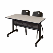 48 X 24 IN. FLIP-TOP PRIVACY NESTING TABLE- MAPLE, 2 M STACK CHAIRS- BLACK <FONT COLOR=GREEN>-FREE SHIPPING-</FONT>