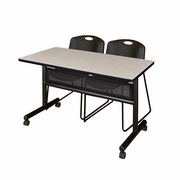 48 X 24 IN. FLIP-TOP PRIVACY NESTING TABLE- MAPLE, 2 STACK CHAIRS- BLACK <FONT COLOR=GREEN>-FREE SHIPPING-</FONT>