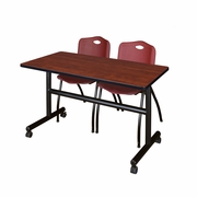 48 X 24 IN. FLIP-TOP TRAINING NESTING TABLE- CHERRY, 2 M STACK CHAIRS- BURGUNDY <FONT COLOR=GREEN>-FREE SHIPPING-</FONT>
