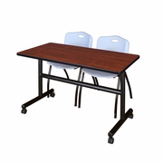 48 X 24 IN. FLIP-TOP TRAINING NESTING TABLE- CHERRY, 2 M STACK CHAIRS- GREY <FONT COLOR=GREEN>-FREE SHIPPING-</FONT>