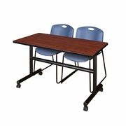 48 X 24 IN. FLIP-TOP TRAINING NESTING TABLE- CHERRY, 2 STACK CHAIRS- BLUE <FONT COLOR=GREEN>-FREE SHIPPING-</FONT>