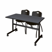 48 X 24 IN. FLIP-TOP TRAINING NESTING TABLE- GREY, 2 M STACK CHAIRS- BLACK <FONT COLOR=GREEN>-FREE SHIPPING-</FONT>