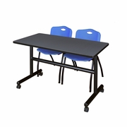 48 X 24 IN. FLIP-TOP TRAINING NESTING TABLE- GREY, 2 M STACK CHAIRS- BLUE <FONT COLOR=GREEN>-FREE SHIPPING-</FONT>