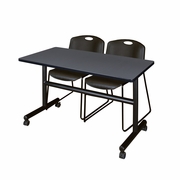 48 X 24 IN. FLIP-TOP TRAINING NESTING TABLE- GREY, 2 STACK CHAIRS- BLACK <FONT COLOR=GREEN>-FREE SHIPPING-</FONT>