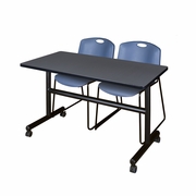 48 X 24 IN. FLIP-TOP TRAINING NESTING TABLE- GREY, 2 STACK CHAIRS- BLUE <FONT COLOR=GREEN>-FREE SHIPPING-</FONT>