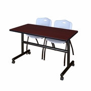 48 X 24 IN. FLIP-TOP TRAINING NESTING TABLE- MAHOGANY, 2 M STACK CHAIRS- GREY <FONT COLOR=GREEN>-FREE SHIPPING-</FONT>