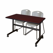 48 X 24 IN. FLIP-TOP TRAINING NESTING TABLE- MAHOGANY, 2 STACK CHAIRS- GREY <FONT COLOR=GREEN>-FREE SHIPPING-</FONT>