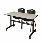 48 X 24 IN. FLIP-TOP TRAINING NESTING TABLE- MAPLE, 2 M STACK CHAIRS- BLACK <FONT COLOR=GREEN>-FREE SHIPPING-</FONT>