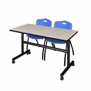 48 X 24 IN. FLIP-TOP TRAINING NESTING TABLE- MAPLE, 2 M STACK CHAIRS- BLUE <FONT COLOR=GREEN>-FREE SHIPPING-</FONT>