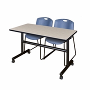 48 X 24 IN. FLIP-TOP TRAINING NESTING TABLE- MAPLE, 2 STACK CHAIRS- BLUE <FONT COLOR=GREEN>-FREE SHIPPING-</FONT>