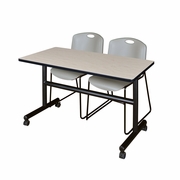 48 X 24 IN. FLIP-TOP TRAINING NESTING TABLE- MAPLE, 2 STACK CHAIRS- GREY <FONT COLOR=GREEN>-FREE SHIPPING-</FONT>