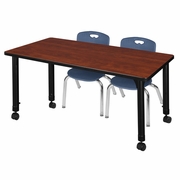 48 X 24 IN. MOBILE ADJUSTABLE CLASSROOM TABLE- CHERRY & 2 ANDY 12 IN. STACK CHAIRS- BLUE <FONT COLOR=GREEN>-FREE SHIPPING-</FONT>