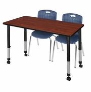 48 X 24 IN. MOBILE ADJUSTABLE CLASSROOM TABLE- CHERRY & 2 ANDY 18 IN. STACK CHAIRS- BLUE <FONT COLOR=GREEN>-FREE SHIPPING-</FONT>