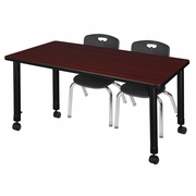 48 X 24 IN. MOBILE ADJUSTABLE CLASSROOM TABLE- MAHOGANY & 2 ANDY 12 IN. STACK CHAIRS- BLACK <FONT COLOR=GREEN>-FREE SHIPPING-</FONT>