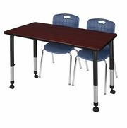 48 X 24 IN. MOBILE ADJUSTABLE CLASSROOM TABLE- MAHOGANY & 2 ANDY 18 IN. STACK CHAIRS- BLUE <FONT COLOR=GREEN>-FREE SHIPPING-</FONT>