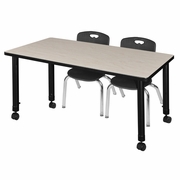 48 X 24 IN. MOBILE ADJUSTABLE CLASSROOM TABLE- MAPLE & 2 ANDY 12 IN. STACK CHAIRS- BLACK <FONT COLOR=GREEN>-FREE SHIPPING-</FONT>