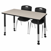 48 X 24 IN. MOBILE ADJUSTABLE CLASSROOM TABLE- MAPLE & 2 ANDY 18 IN. STACK CHAIRS- BLACK <FONT COLOR=GREEN>-FREE SHIPPING-</FONT>
