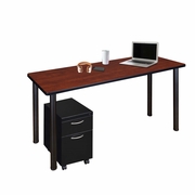 48 X 24 IN. MOBILE DESK WITH STORAGE- CHERRY TOP, BLACK LEGS <FONT COLOR=GREEN>-FREE SHIPPING-</FONT>