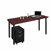 48 X 24 IN. MOBILE DESK WITH STORAGE- MAHOGANY TOP, BLACK LEGS <FONT COLOR=GREEN>-FREE SHIPPING-</FONT>
