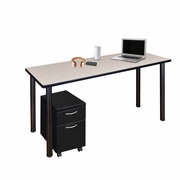 48 X 24 IN. MOBILE DESK WITH STORAGE- MAPLE TOP, BLACK LEGS <FONT COLOR=GREEN>-FREE SHIPPING-</FONT>