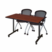 48 X 24 IN. MOBILE T-BASE TRAINING TABLE- CHERRY, 2 NESTING CHAIRS <FONT COLOR=GREEN>-FREE SHIPPING-</FONT>