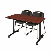 48 X 24 IN. MOBILE T-BASE TRAINING TABLE- CHERRY, 2 STACK CHAIRS- BLACK <FONT COLOR=GREEN>-FREE SHIPPING-</FONT>