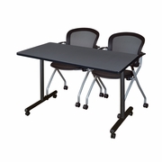 48 X 24 IN. MOBILE T-BASE TRAINING TABLE- GREY, 2 NESTING CHAIRS <FONT COLOR=GREEN>-FREE SHIPPING-</FONT>