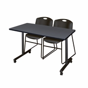 48 X 24 IN. MOBILE T-BASE TRAINING TABLE- GREY, 2 STACK CHAIRS- BLACK <FONT COLOR=GREEN>-FREE SHIPPING-</FONT>