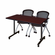 48 X 24 IN. MOBILE T-BASE TRAINING TABLE- MAHOGANY, 2 NESTING CHAIRS <FONT COLOR=GREEN>-FREE SHIPPING-</FONT>