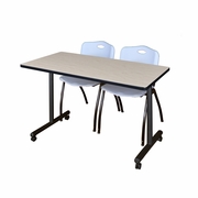 48 X 24 IN. MOBILE T-BASE TRAINING TABLE- MAPLE, 2 M STACK CHAIRS- GREY <FONT COLOR=GREEN>-FREE SHIPPING-</FONT>