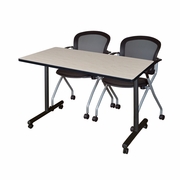48 X 24 IN. MOBILE T-BASE TRAINING TABLE- MAPLE, 2 NESTING CHAIRS <FONT COLOR=GREEN>-FREE SHIPPING-</FONT>
