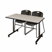 48 X 24 IN. MOBILE T-BASE TRAINING TABLE- MAPLE, 2 STACK CHAIRS- BLACK <FONT COLOR=GREEN>-FREE SHIPPING-</FONT>