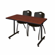 48 X 24 IN. T-BASE TRAINING SEMINAR TABLE- CHERRY, 2 M STACK CHAIRS- BLACK <FONT COLOR=GREEN>-FREE SHIPPING-</FONT>