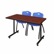 48 X 24 IN. T-BASE TRAINING SEMINAR TABLE- CHERRY, 2 M STACK CHAIRS- BLUE <FONT COLOR=GREEN>-FREE SHIPPING-</FONT>