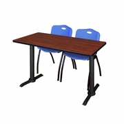 48 X 24 IN. T-BASE TRAINING SEMINAR TABLE- CHERRY & 2 M STACK CHAIRS- BLUE <FONT COLOR=GREEN>-FREE SHIPPING-</FONT>