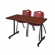 48 X 24 IN. T-BASE TRAINING SEMINAR TABLE- CHERRY, 2 M STACK CHAIRS- BURGUNDY <FONT COLOR=GREEN>-FREE SHIPPING-</FONT>