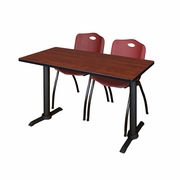 48 X 24 IN. T-BASE TRAINING SEMINAR TABLE- CHERRY & 2 M STACK CHAIRS- BURGUNDY <FONT COLOR=GREEN>-FREE SHIPPING-</FONT>