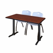 48 X 24 IN. T-BASE TRAINING SEMINAR TABLE- CHERRY & 2 M STACK CHAIRS- GREY <FONT COLOR=GREEN>-FREE SHIPPING-</FONT>