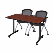 48 X 24 IN. T-BASE TRAINING SEMINAR TABLE- CHERRY, 2 NESTING CHAIRS <FONT COLOR=GREEN>-FREE SHIPPING-</FONT>