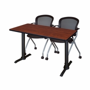 48 X 24 IN. T-BASE TRAINING SEMINAR TABLE- CHERRY & 2 NESTING CHAIRS <FONT COLOR=GREEN>-FREE SHIPPING-</FONT>