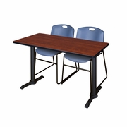 48 X 24 IN. T-BASE TRAINING SEMINAR TABLE- CHERRY & 2 STACK CHAIRS- BLUE <FONT COLOR=GREEN>-FREE SHIPPING-</FONT>