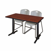 48 X 24 IN. T-BASE TRAINING SEMINAR TABLE- CHERRY & 2 STACK CHAIRS- GREY <FONT COLOR=GREEN>-FREE SHIPPING-</FONT>