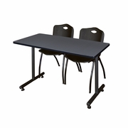 48 X 24 IN. T-BASE TRAINING SEMINAR TABLE- GREY, 2 M STACK CHAIRS- BLACK <FONT COLOR=GREEN>-FREE SHIPPING-</FONT>