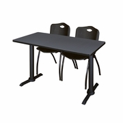 48 X 24 IN. T-BASE TRAINING SEMINAR TABLE- GREY & 2 M STACK CHAIRS- BLACK <FONT COLOR=GREEN>-FREE SHIPPING-</FONT>