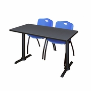 48 X 24 IN. T-BASE TRAINING SEMINAR TABLE- GREY & 2 M STACK CHAIRS- BLUE <FONT COLOR=GREEN>-FREE SHIPPING-</FONT>