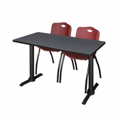 48 X 24 IN. T-BASE TRAINING SEMINAR TABLE- GREY & 2 M STACK CHAIRS- BURGUNDY <FONT COLOR=GREEN>-FREE SHIPPING-</FONT>