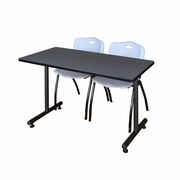 48 X 24 IN. T-BASE TRAINING SEMINAR TABLE- GREY, 2 M STACK CHAIRS- GREY <FONT COLOR=GREEN>-FREE SHIPPING-</FONT>