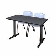 48 X 24 IN. T-BASE TRAINING SEMINAR TABLE- GREY & 2 M STACK CHAIRS- GREY <FONT COLOR=GREEN>-FREE SHIPPING-</FONT>