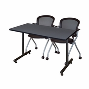 48 X 24 IN. T-BASE TRAINING SEMINAR TABLE- GREY, 2 NESTING CHAIRS <FONT COLOR=GREEN>-FREE SHIPPING-</FONT>